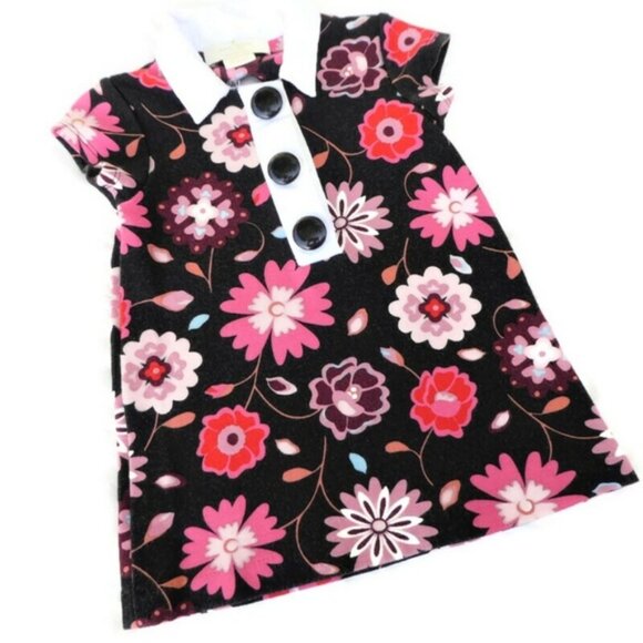 Kate Spade Toddler Designer Dress Black Pink Floral Button Snap Henley Baby 12m